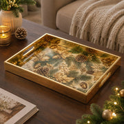 Gold Christmas Glass Tray with Pinecones, Acorns and Holly Leaves - MintiHome