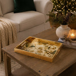 Gold Christmas Glass Tray with Poinsettia, Snowflakes and Pinecones - MintiHome