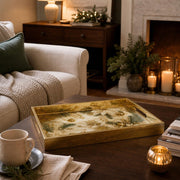 Gold Christmas Glass Tray with Poinsettia, Snowflakes and Pinecones - MintiHome