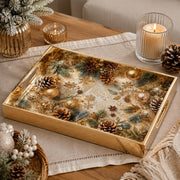Gold Christmas Glass Tray with Pinecones, Ornaments and Star Accents - MintiHome
