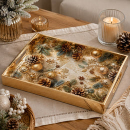 Gold Christmas Glass Tray with Pinecones, Ornaments and Star Accents - MintiHome