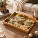 Gold Christmas Glass Tray with Pinecones and Pine Sprigs - MintiHome