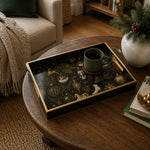 Black Christmas Glass Tray with Gold Ornaments, Nutcracker and Sleigh - MintiHome