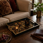 Black Christmas Glass Tray with Gold Filigree and Red Gem Accents - MintiHome