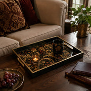 Black Christmas Glass Tray with Gold Filigree and Red Gem Accents - MintiHome
