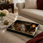 Black Christmas Glass Tray with Gold Filigree and Red Gem Accents - MintiHome