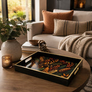 Black Christmas Glass Tray with Pinecones and Berry Clusters - MintiHome