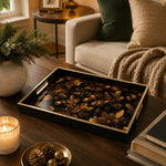 Black Christmas Glass Tray with Gold Pinecones, Oak Leaves and Berries - MintiHome