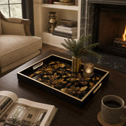 Black Christmas Glass Tray with Gold Pinecones, Oak Leaves and Berries - MintiHome