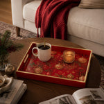 Red Christmas Glass Tray with Gold Ornaments and Red Bows - MintiHome