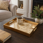 Gold Christmas Glass Tray with Cream Snowflakes and Pine Sprigs - MintiHome