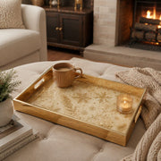 Gold Christmas Glass Tray with Cream Snowflakes and Pine Sprigs - MintiHome