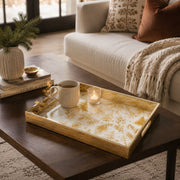 Gold Christmas Glass Tray with Cream Trees, Pinecones and Pine Sprigs - MintiHome