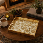 Gold Christmas Glass Tray with Cream Ornaments and Poinsettia - MintiHome