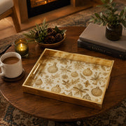 Gold Christmas Glass Tray with Cream Ornaments and Poinsettia - MintiHome