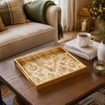 Gold Christmas Glass Tray with Cream Ornaments and Poinsettia - MintiHome