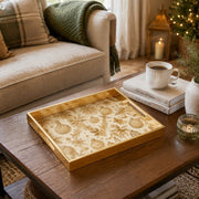 Gold Christmas Glass Tray with Cream Ornaments and Poinsettia - MintiHome