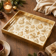 Gold Christmas Glass Tray with Cream Ornaments and Poinsettia - MintiHome