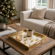 Gold Christmas Glass Tray with Gold Trees, Stars and Silver Snowflakes - MintiHome