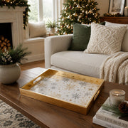 Gold Christmas Glass Tray with Gold and Silver Snowflakes and Stars - MintiHome