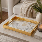 Gold Christmas Glass Tray with Gold and Silver Snowflakes and Stars - MintiHome