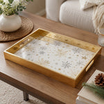 Gold Christmas Glass Tray with Gold and Silver Snowflakes and Stars - MintiHome