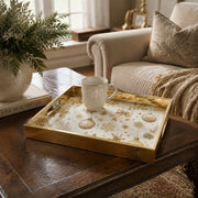 Gold Christmas Glass Tray with Cream Ornaments, Bows and Pinecones - MintiHome