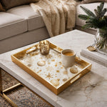 Gold Christmas Glass Tray with Cream Ornaments, Bows and Pinecones - MintiHome