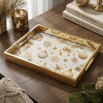 Gold Christmas Glass Tray with Cream Ornaments, Bows and Pinecones - MintiHome