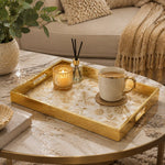 Gold Christmas Glass Tray with Gold Forest, Pinecones and Birds - MintiHome