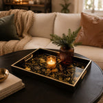 Black Christmas Glass Tray with Gold Ornaments and Poinsettia - MintiHome