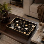 Black Christmas Glass Tray with Gold and Cream Ornament Cluster - MintiHome