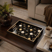 Black Christmas Glass Tray with Gold and Cream Ornament Cluster - MintiHome