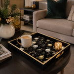 Black Christmas Glass Tray with Gold and Cream Ornament Cluster - MintiHome