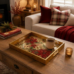 Crimson Ivory Poinsettia Christmas Glass Serving Tray with Gold Rim - MintiHome