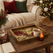 Crimson Ivory Poinsettia Christmas Glass Serving Tray with Gold Rim - MintiHome
