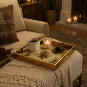Holly and Berry Parchment Christmas Glass Serving Tray with Gold Rim - MintiHome