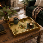 Holly and Berry Parchment Christmas Glass Serving Tray with Gold Rim - MintiHome