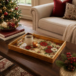 Poinsettia Rose Tapestry Christmas Glass Serving Tray with Gold Rim - MintiHome