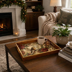 Winter Bird and Snowy Village Christmas Glass Tray with Gold Rim - MintiHome
