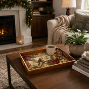Winter Bird and Snowy Village Christmas Glass Tray with Gold Rim - MintiHome