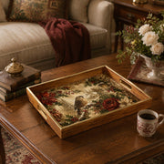 Winter Bird and Snowy Village Christmas Glass Tray with Gold Rim - MintiHome