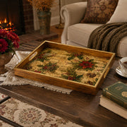 Sheet Music Poinsettia Christmas Glass Serving Tray with Gold Rim - MintiHome