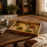 Sheet Music Poinsettia Christmas Glass Serving Tray with Gold Rim - MintiHome