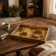 Sheet Music Poinsettia Christmas Glass Serving Tray with Gold Rim - MintiHome