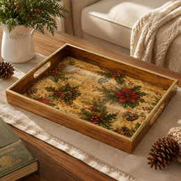 Sheet Music Poinsettia Christmas Glass Serving Tray with Gold Rim - MintiHome