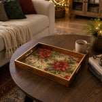Poinsettia Berry Vine Christmas Glass Serving Tray with Gold Rim - MintiHome