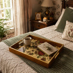 Cottage Peony and Plaid Christmas Glass Serving Tray with Gold Rim - MintiHome