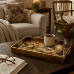 Rustic Holly and Dahlia Christmas Glass Serving Tray with Gold Rim - MintiHome