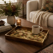 Rustic Holly and Dahlia Christmas Glass Serving Tray with Gold Rim - MintiHome